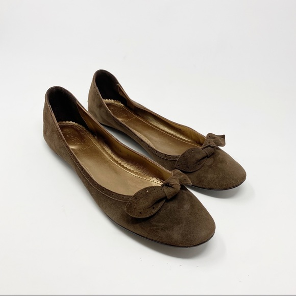 J Crew Suede Ballet Flats Round Toe Bow 8.5 brown - Picture 7 of 9